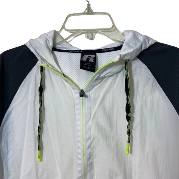 Russell athletic jacket windbreaker White neon 90s streetwear size large - Picture 1 of 11